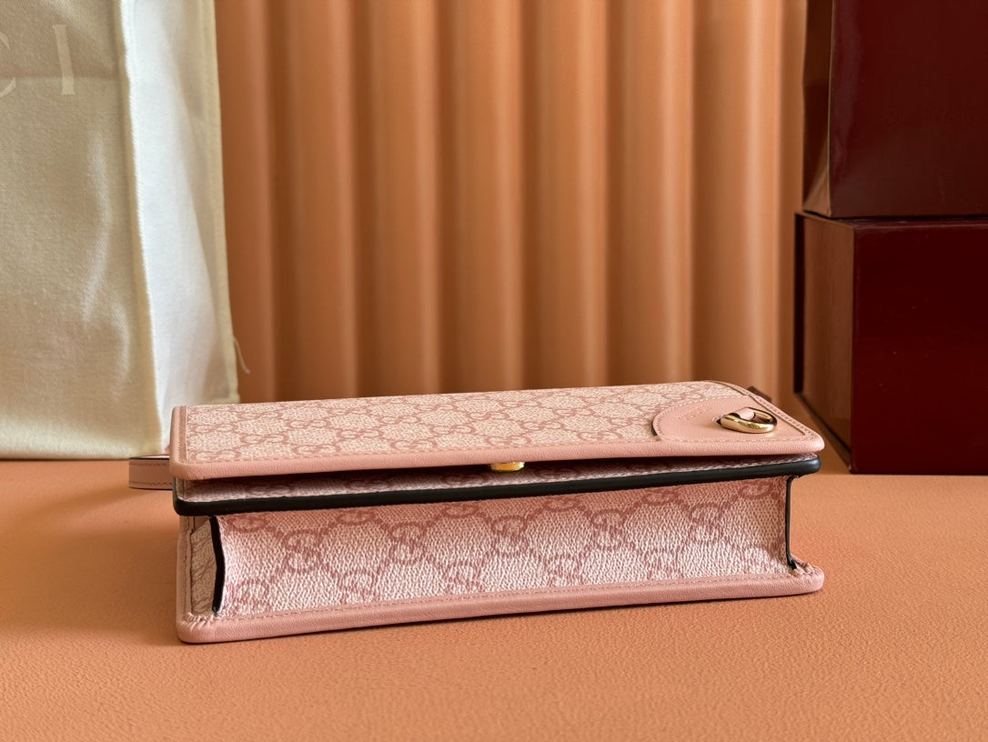 Gucci Emblem Mini Shoulder Bag Pink Canvas Leather 244541
