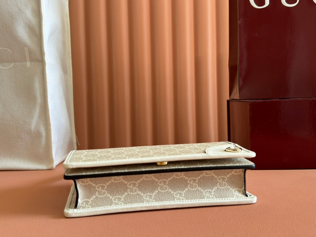 Gucci Emblem Mini Shoulder Bag Beige Canvas Leather 244542