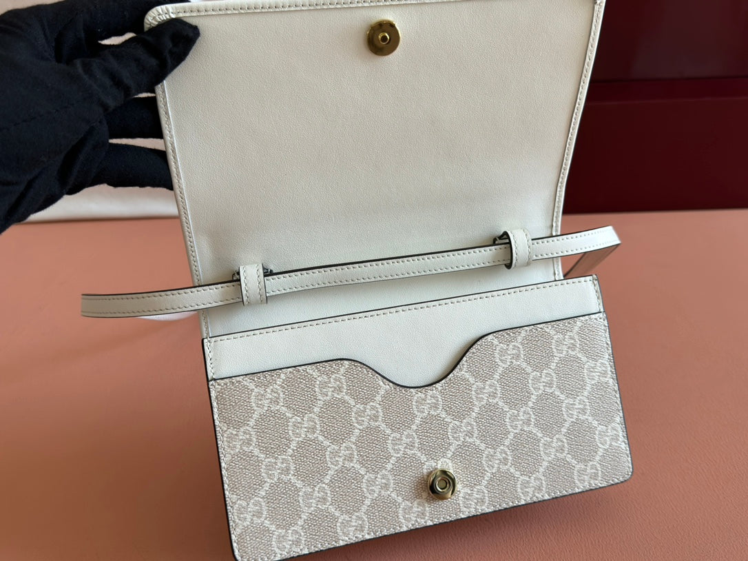 Gucci Emblem Mini Shoulder Bag Beige Canvas Leather 244542