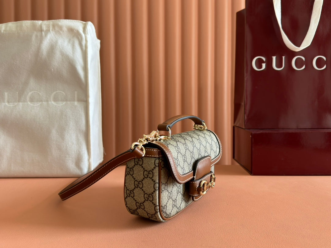 Gucci Horsebit 1995 Bag Beige mix Brown Calfskin canvas