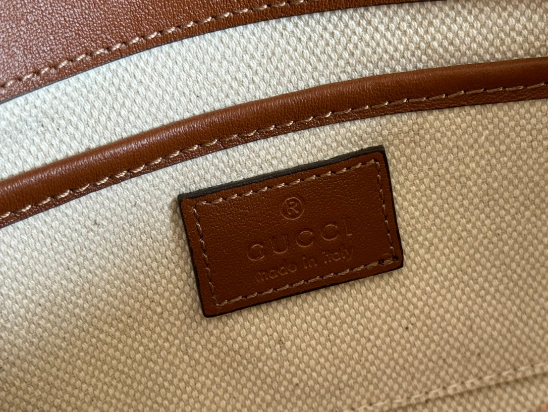 Gucci Horsebit 1995 Bag Beige mix Brown Calfskin canvas