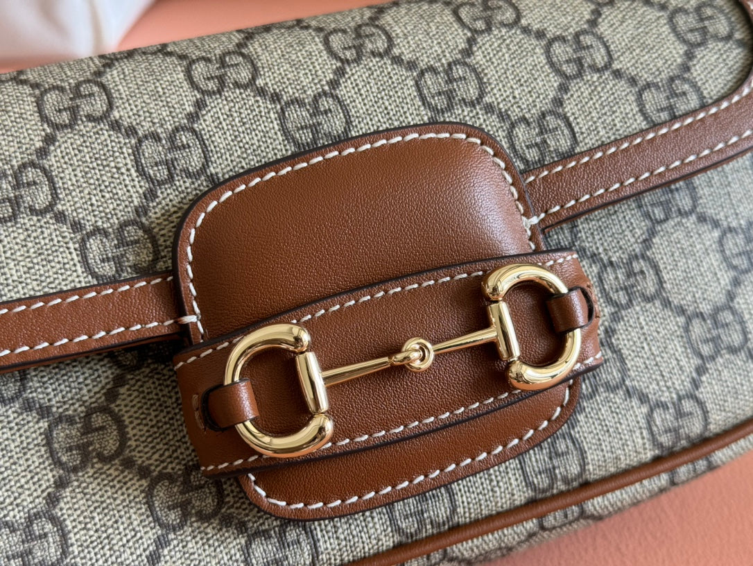 Gucci Horsebit 1995 Bag Beige mix Brown Calfskin canvas