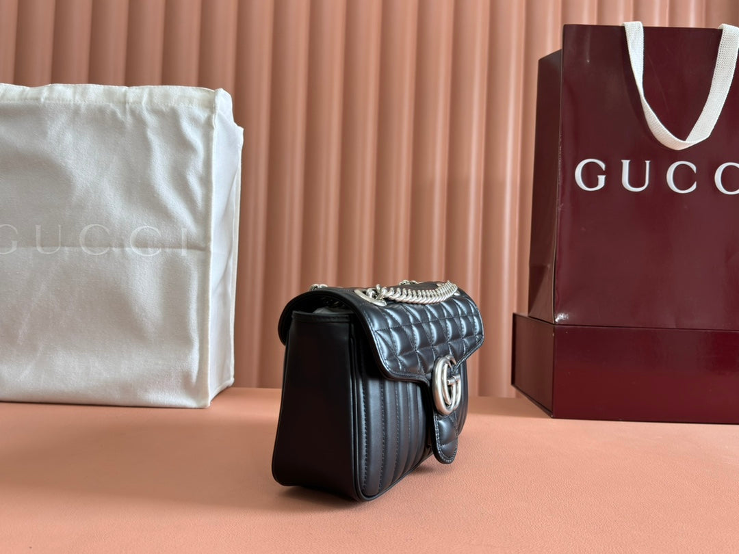 Gucci GG Marmont 26 Bag with Silver Hardware Black Calfskin 248245