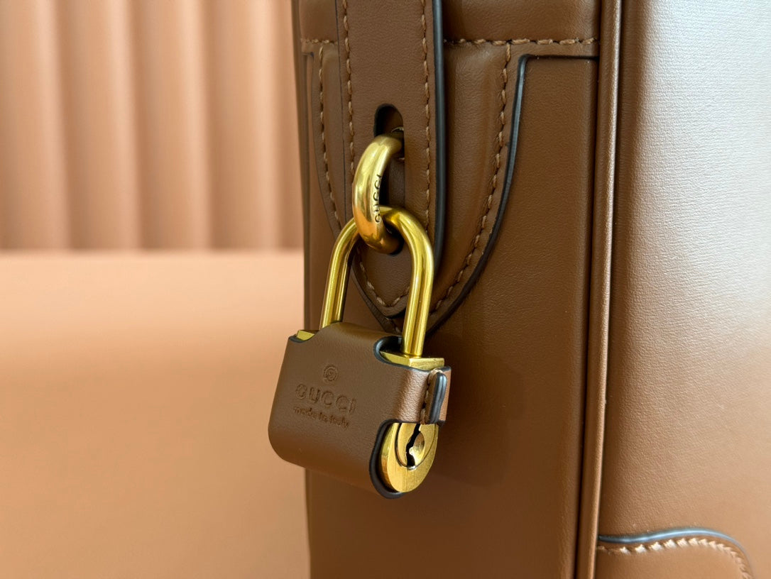 Gucci Emblem Briefcase Brown Calfskin 248359