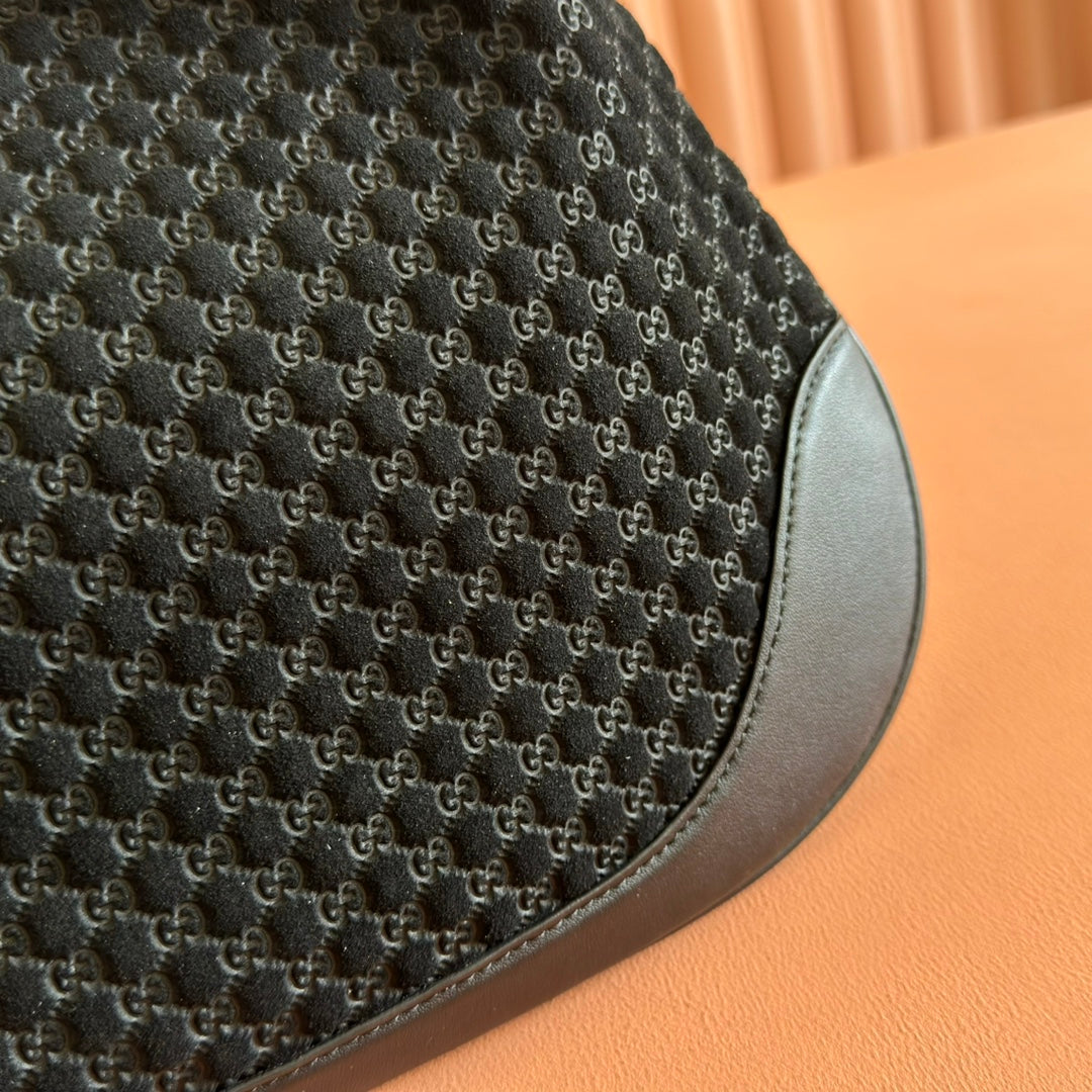 Gucci Body Double Lock Handbag Black Velvet Embossed Leather 248133