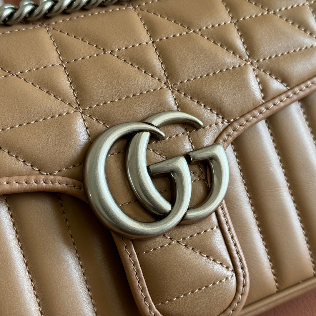 Gucci GG Marmont 26 Bag with Silver Hardware Beige Calfskin 248235
