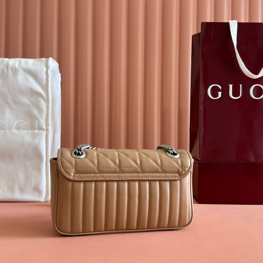 Gucci GG Marmont 26 Bag with Silver Hardware Beige Calfskin 248235