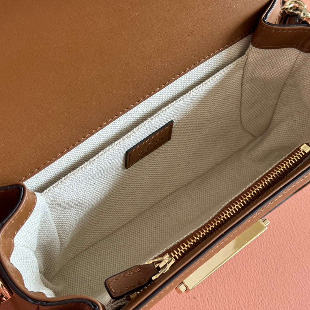 Gucci GO Small Shoulder Bag Brown mix Ebony Leather Canvas 248115