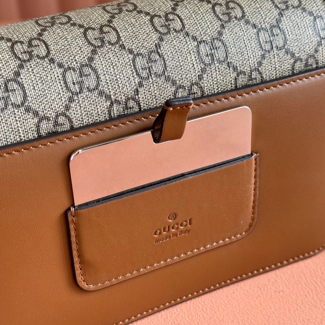 Gucci GO Small Shoulder Bag Brown mix Ebony Leather Canvas 248115