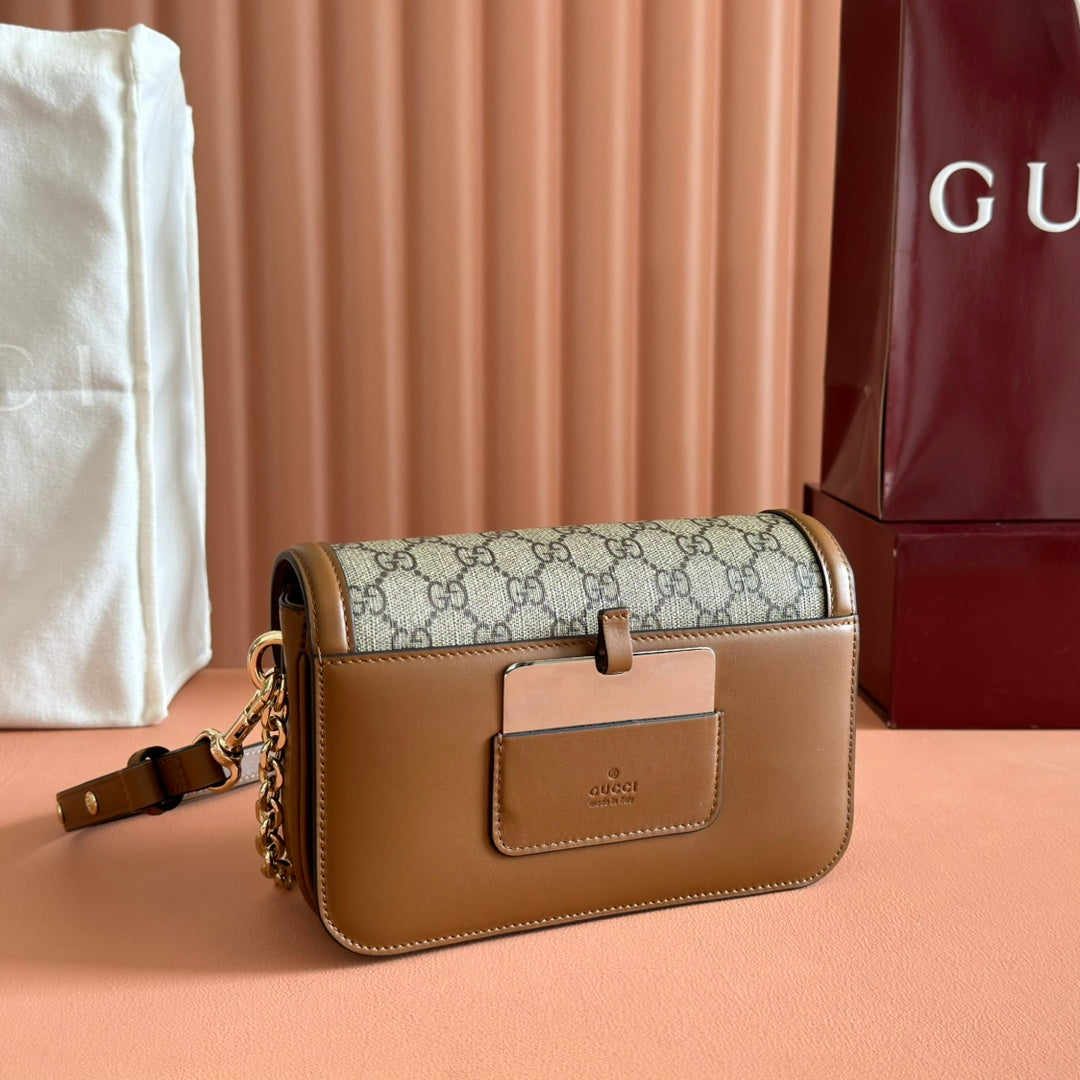 Gucci GO Small Shoulder Bag Brown mix Ebony Leather Canvas 248115