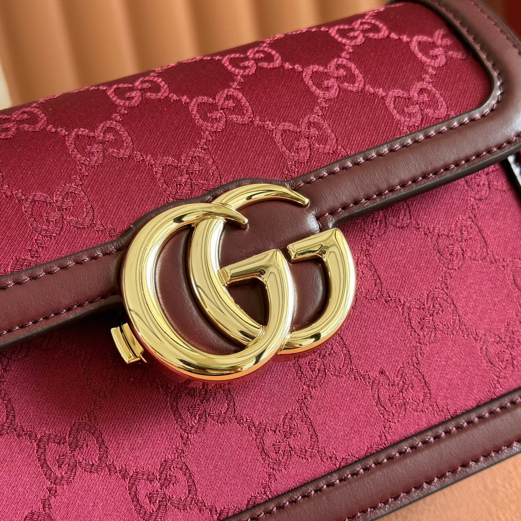 Gucci GO Small Shoulder Bag Burgundy Leather Canvas 248114
