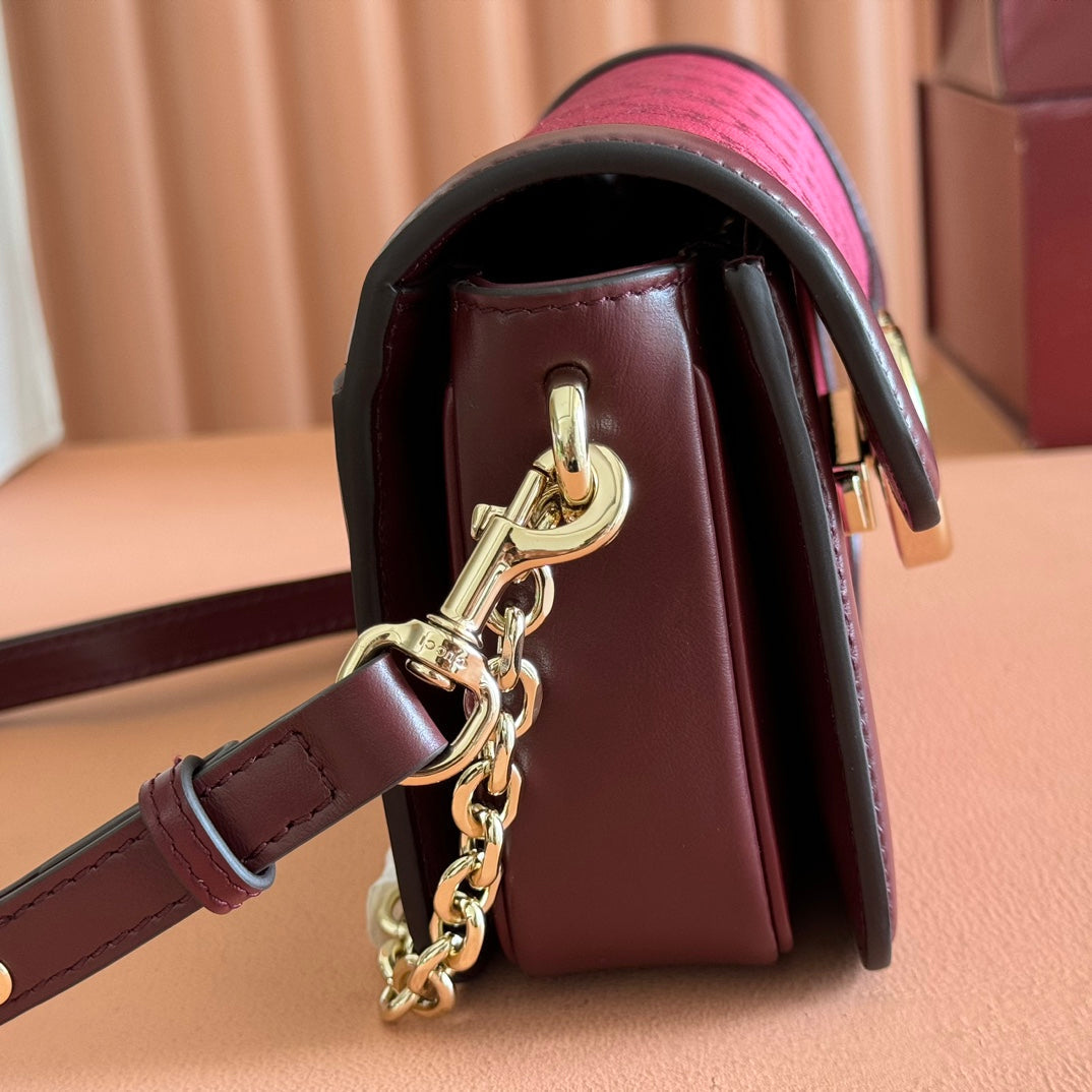 Gucci GO Small Shoulder Bag Burgundy Leather Canvas 248114