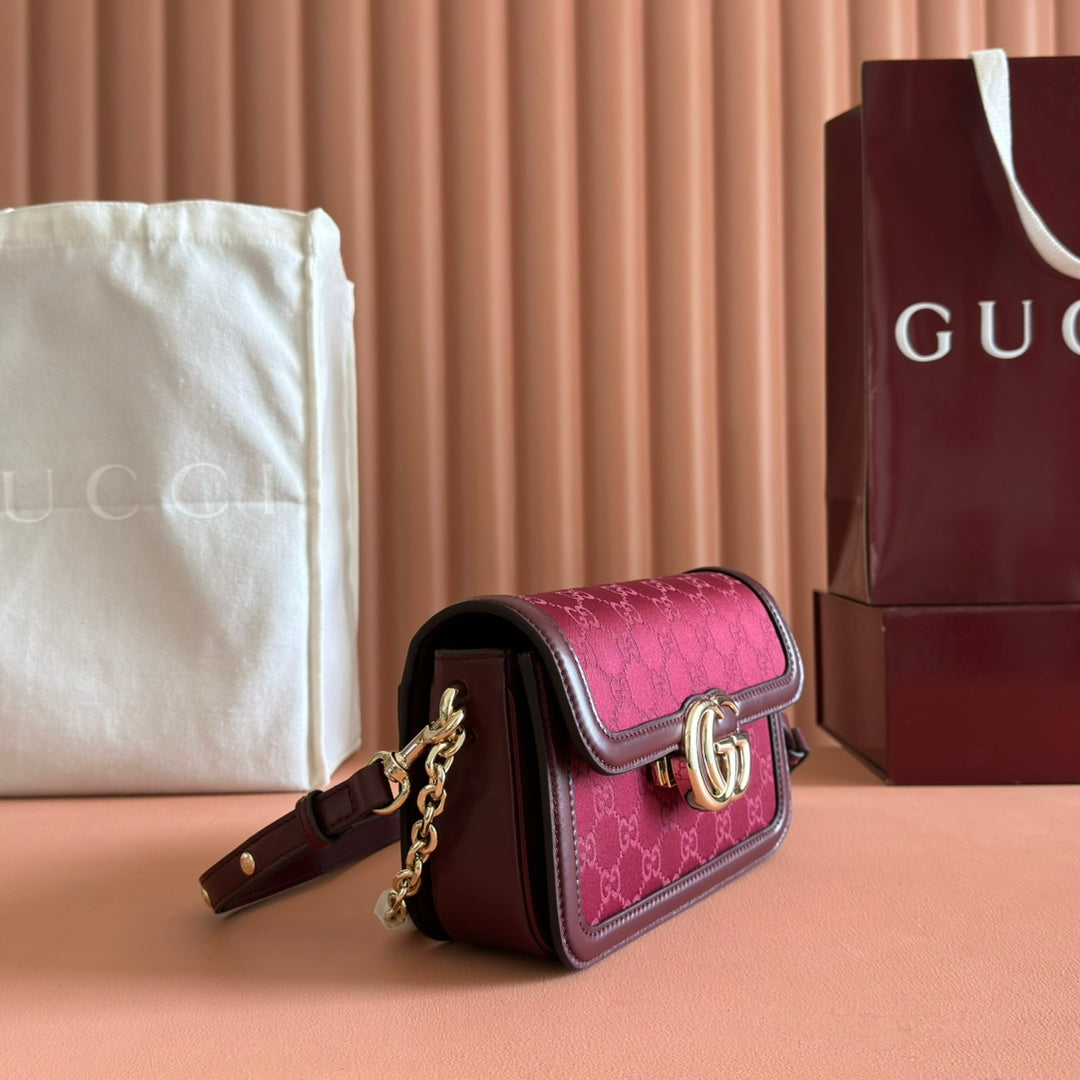 Gucci GO Small Shoulder Bag Burgundy Leather Canvas 248114