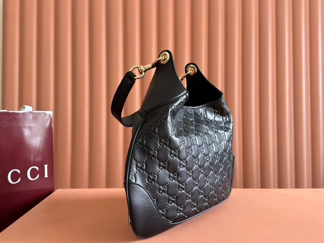 Gucci Body Double Lock Handbag Black Embossed Leather 248137