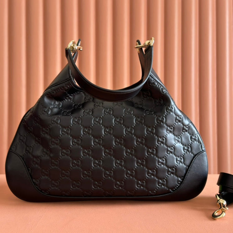 Gucci Body Double Lock Handbag Black Embossed Leather 248137