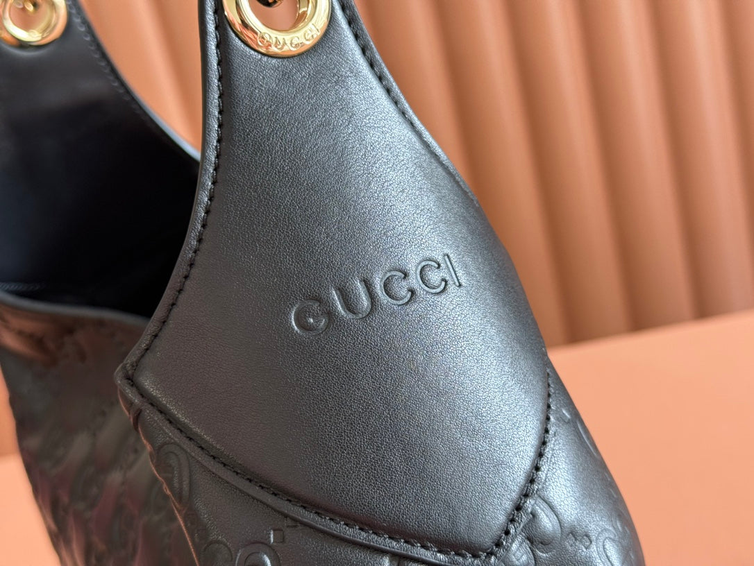 Gucci Body Double Lock Handbag Black Embossed Leather 248137