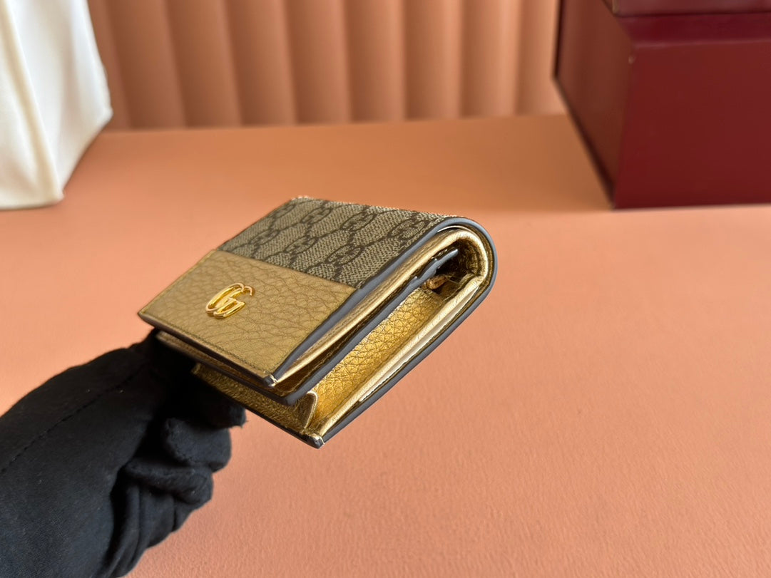 Gucci Marmont Wallet Ebony mix Gold Canvas Leather 250961