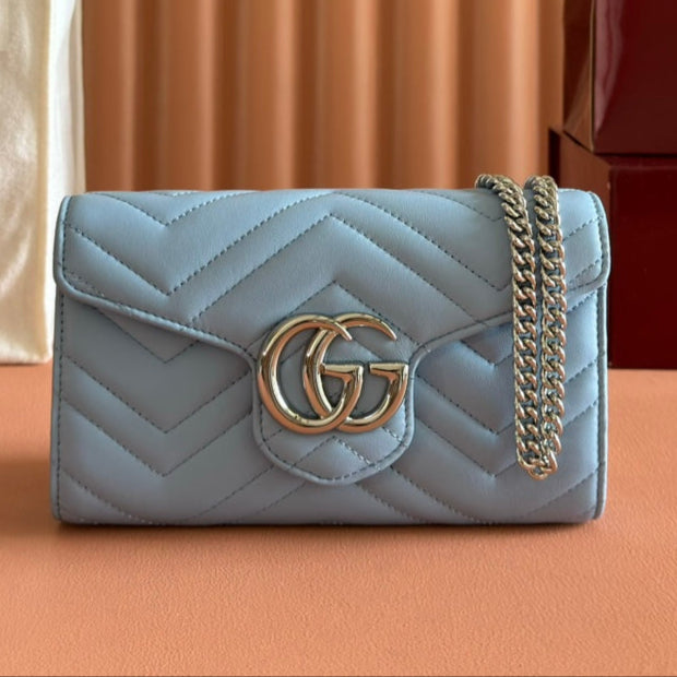 Gucci Marmont Chain Wallet Blue Cowhide 254970