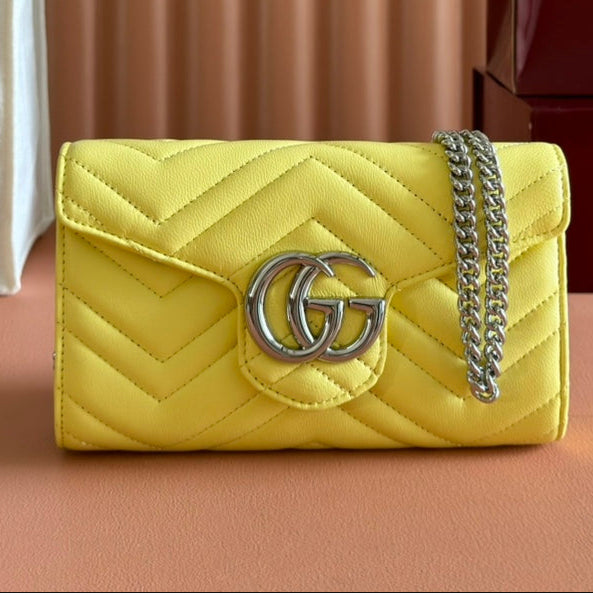 Gucci Marmont Chain Wallet Yellow Cowhide 254973