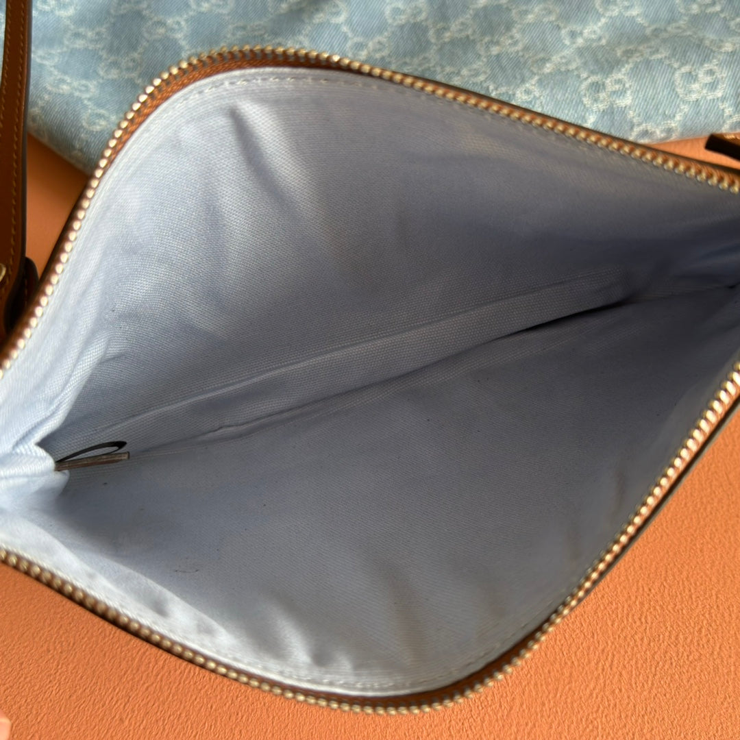 Gucci Totissima Tote Bag Blue White Denim Leather 257930