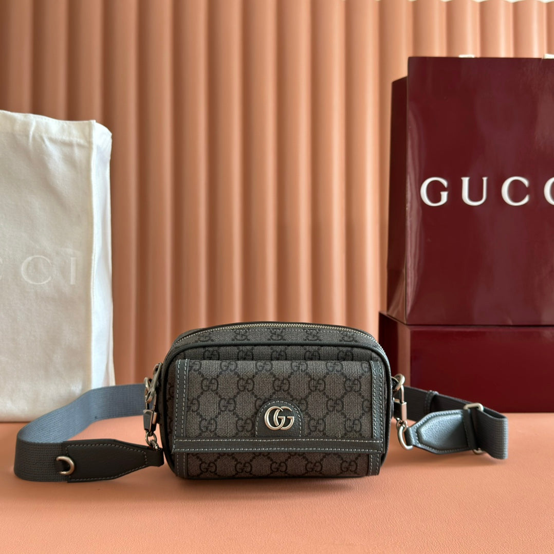 Gucci Ophidia Mini Handbag Gray Canvas Leather 272066