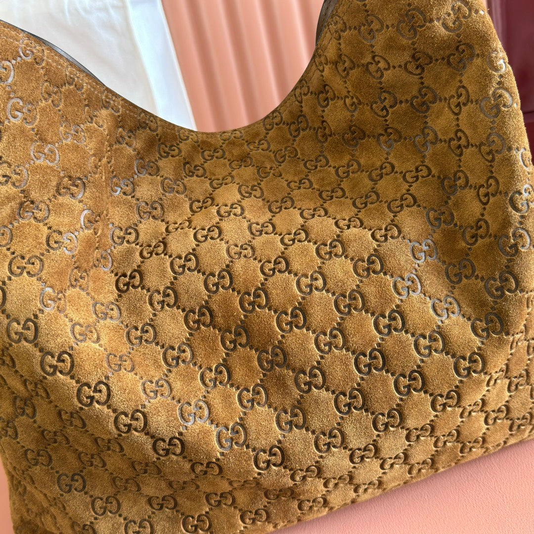 Gucci Beatrix Handbag 40 Caramel Brown Suede 271962