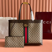 GG 2025 Ophidia Tote Bag 44cm Ebony Brown Canvas Leather 273715