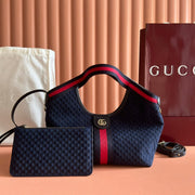GG 2025 Giglio SmallTote Bag 25cm Dark Blue Red Suede Canvas 273270