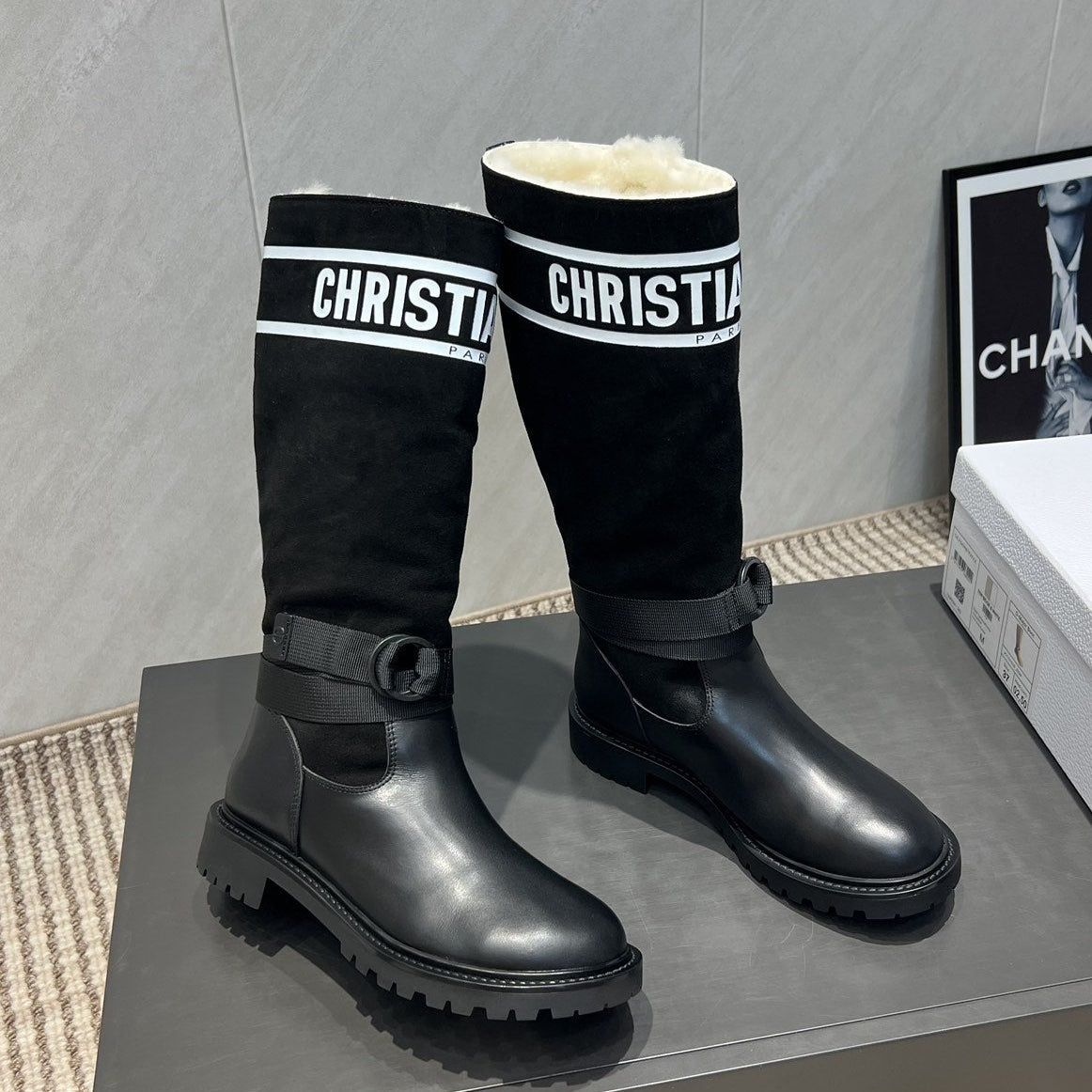 Dior 2025 Boot Black White Suede Cowhide Fur 502075