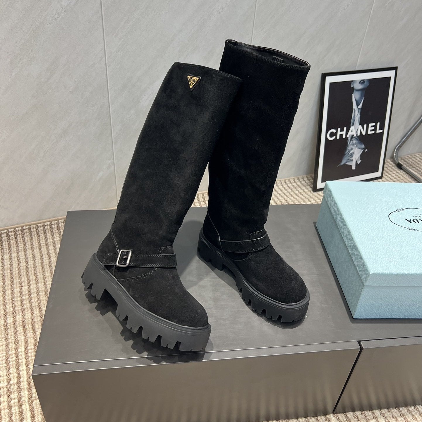 Prada 25 Boot Black Suede 501668
