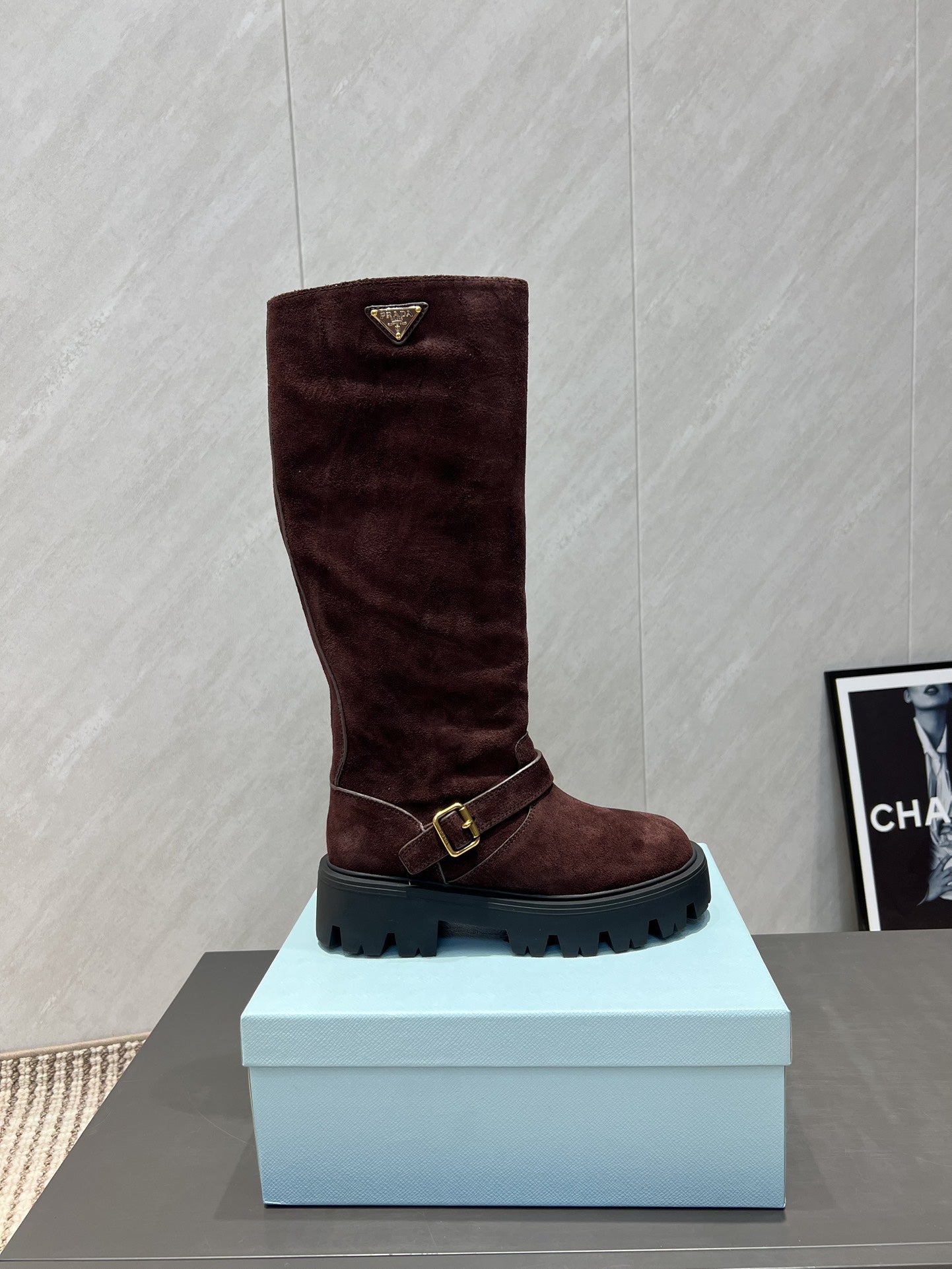 Prada 25 Boot Brown Black Suede 501669