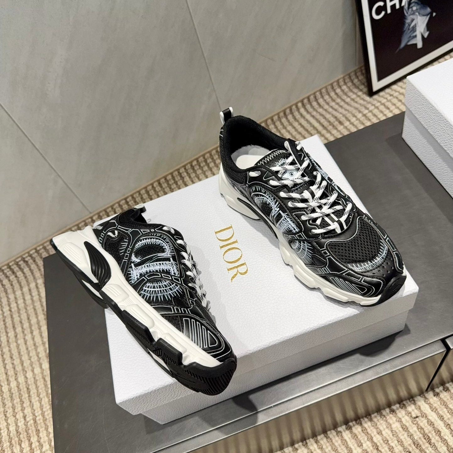 CD platform casual sneaker black white suede mesh 539674