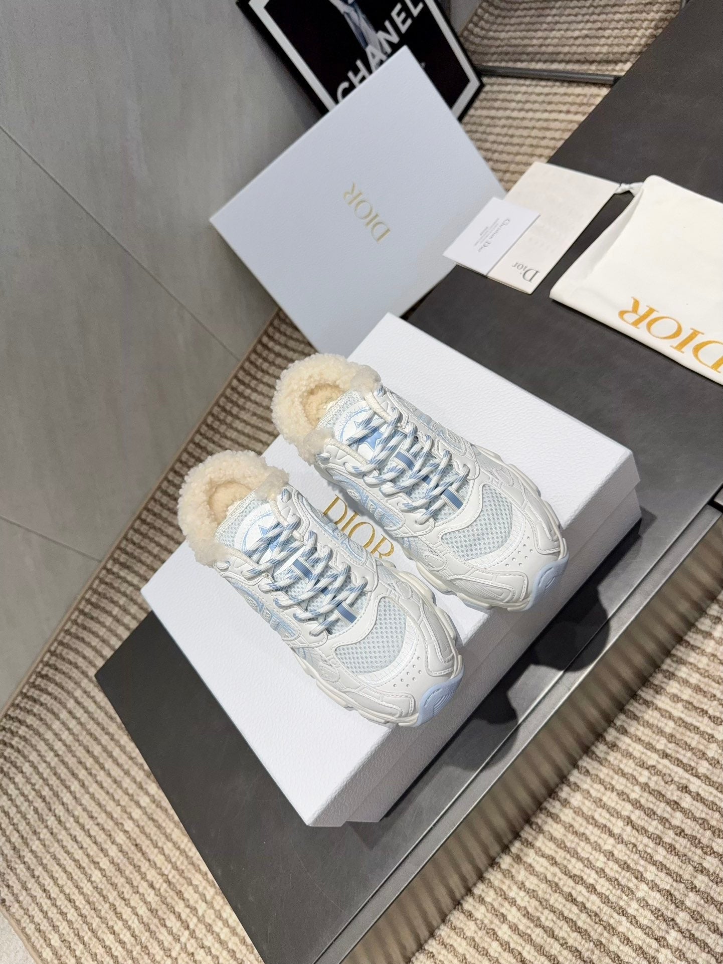 CD platform casual sneaker white light blue wool suede mesh 539682