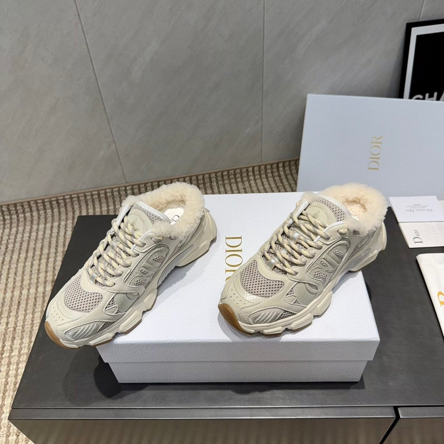 CD platform casual sneaker cream wool suede mesh 539683