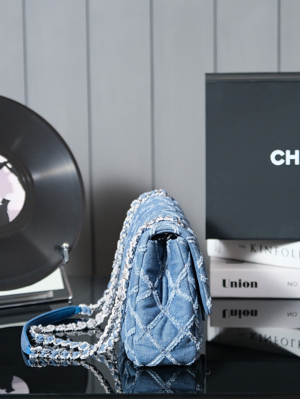 24S Flap Bag 25.5cm Blue Quilted Denim