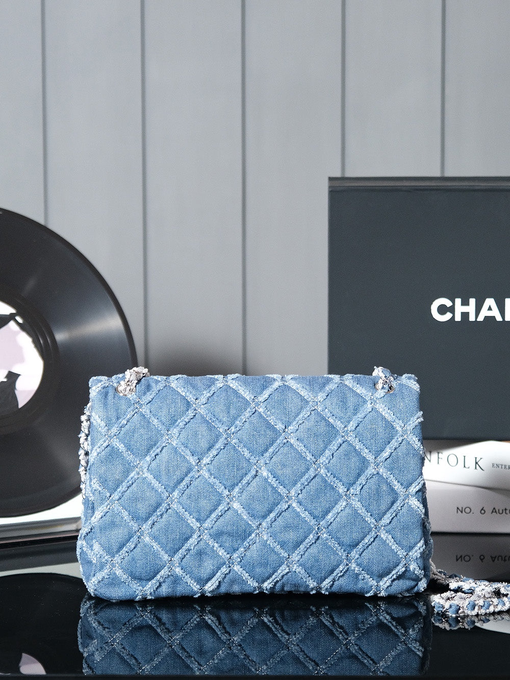 24S Flap Bag 25.5cm Blue Quilted Denim