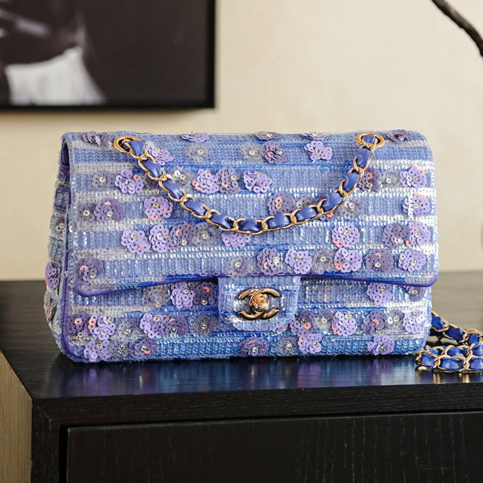 Chanel 2026 Bag 25.5cm Violet Sequin Leather