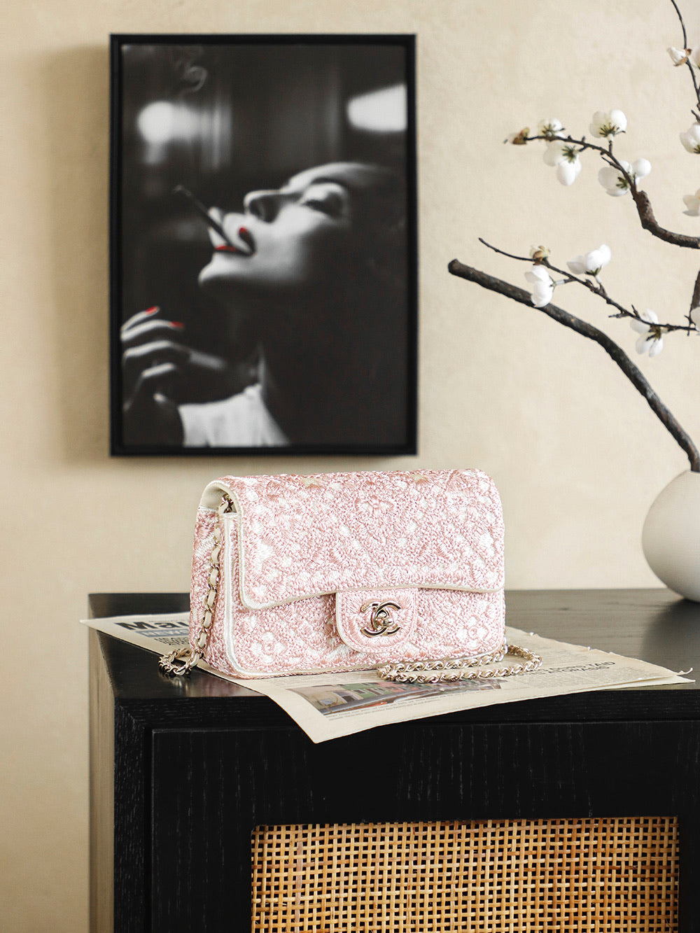 Chanel 2026 Camellia Bag 20cm Woven Leather
