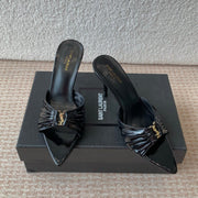 SL Babylone Sandal Heeled 10cm Black Patent Calfskin