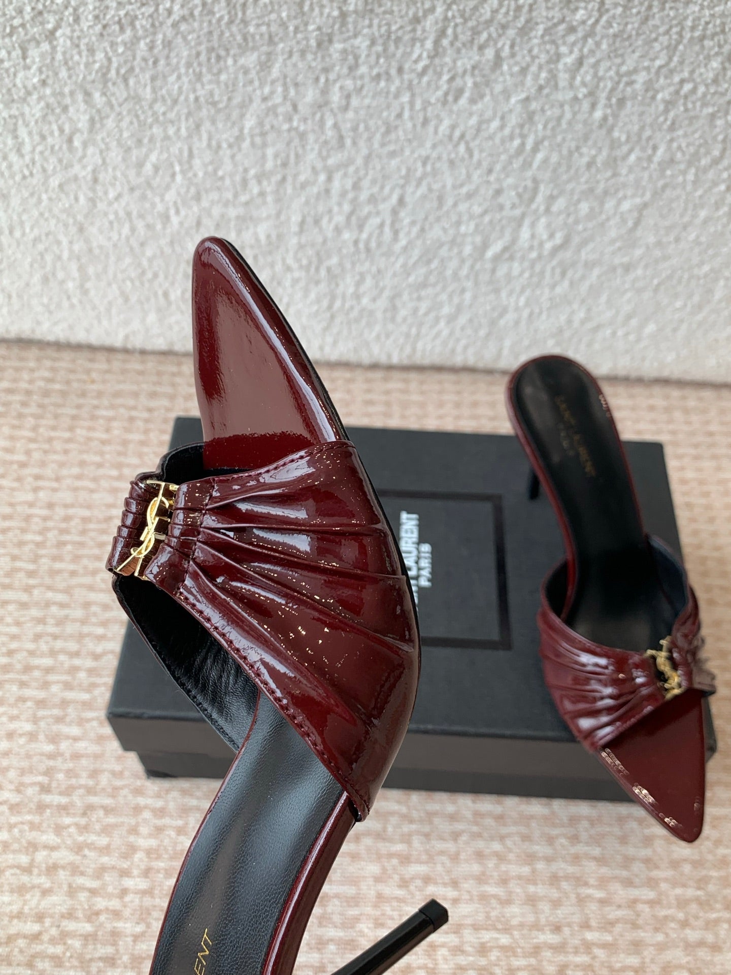 SL Babylone Sandal Heeled 10cm Dark Burgundy Patent Calfskin