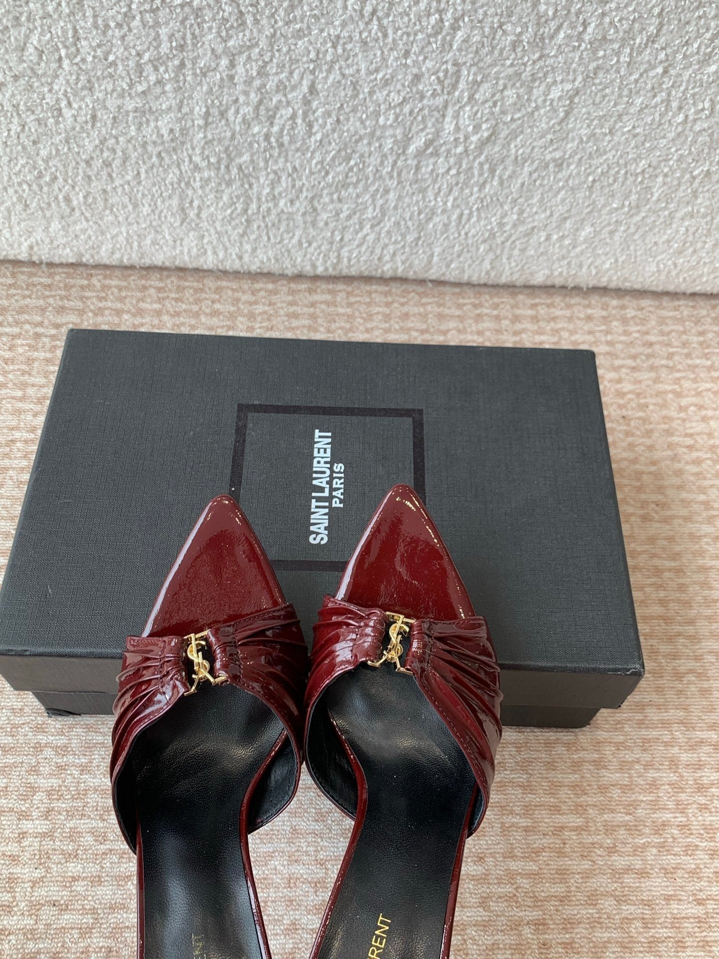 SL Babylone Sandal Heeled 10cm Dark Burgundy Patent Calfskin