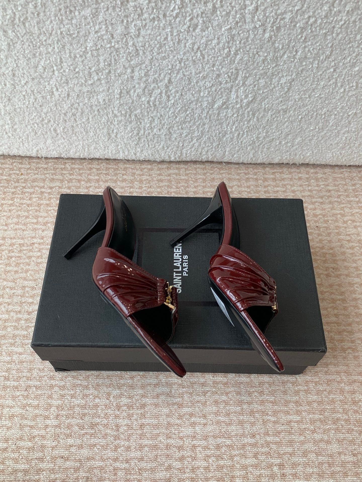 SL Babylone Sandal Heeled 10cm Dark Burgundy Patent Calfskin