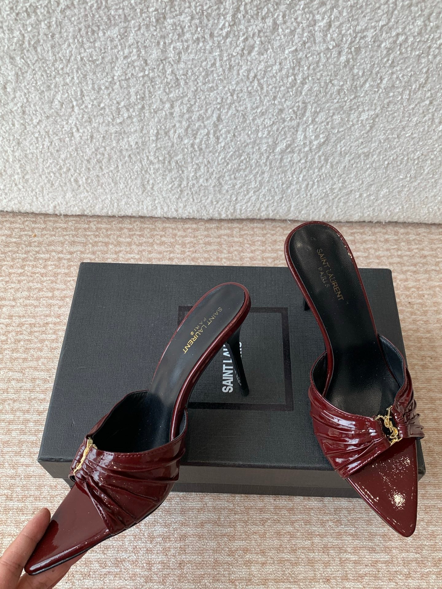 SL Babylone Sandal Heeled 10cm Dark Burgundy Patent Calfskin