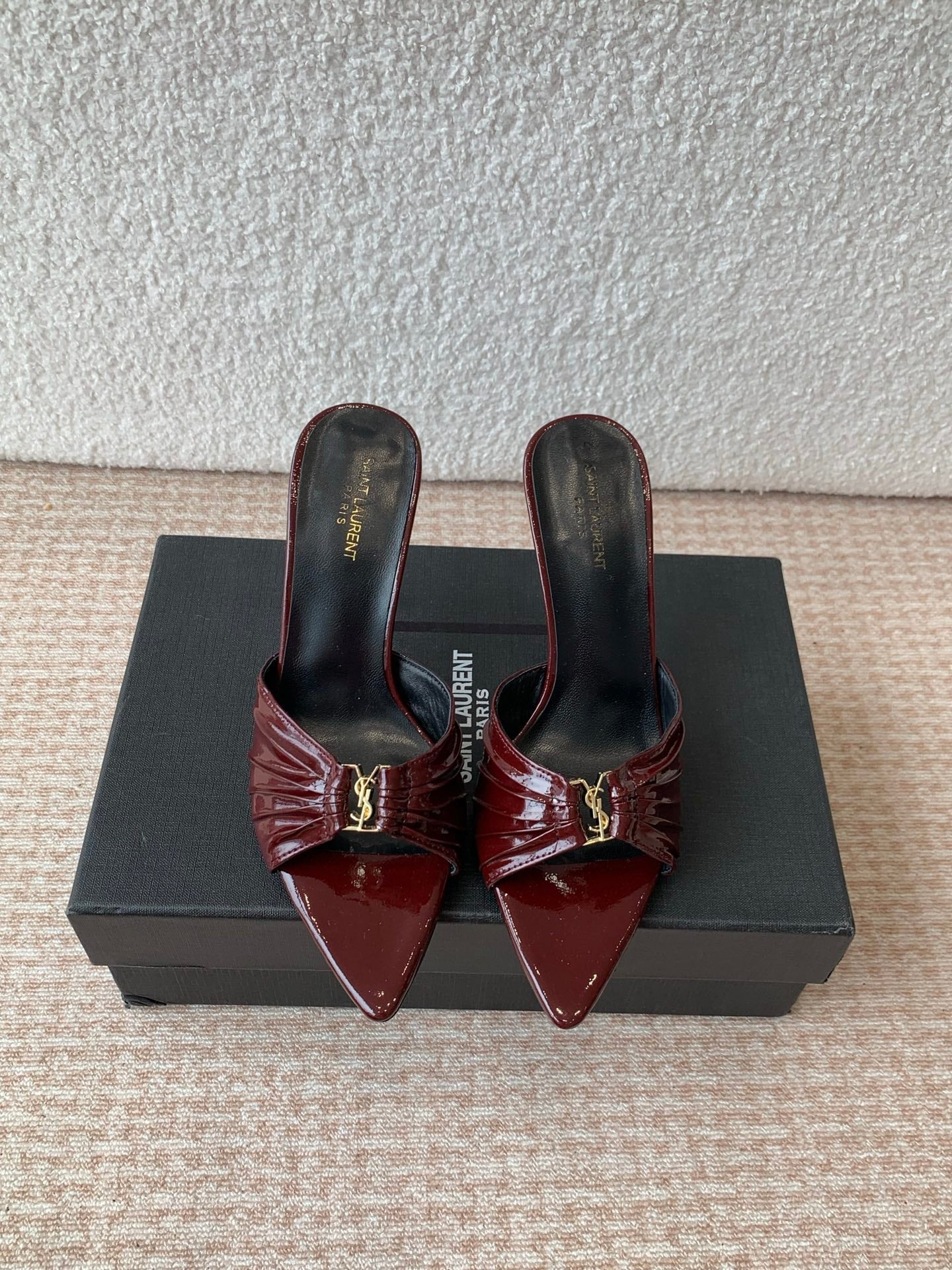 SL Babylone Sandal Heeled 10cm Dark Burgundy Patent Calfskin