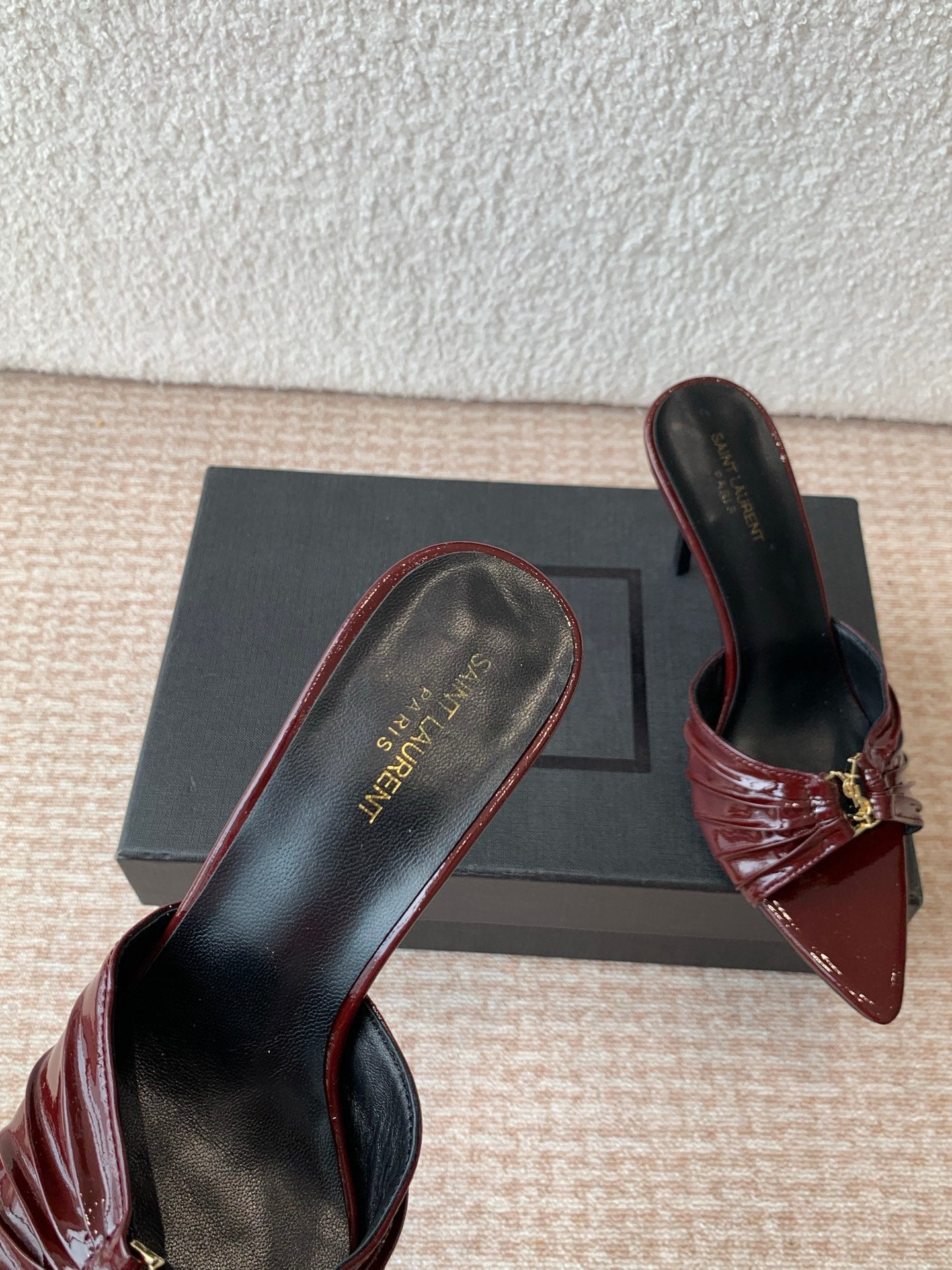 SL Babylone Sandal Heeled 10cm Dark Burgundy Patent Calfskin
