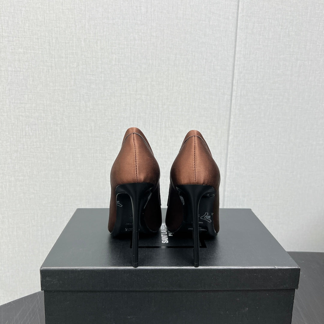 D'ORSAY PUMPS IN TOFFEE BROWN SILK