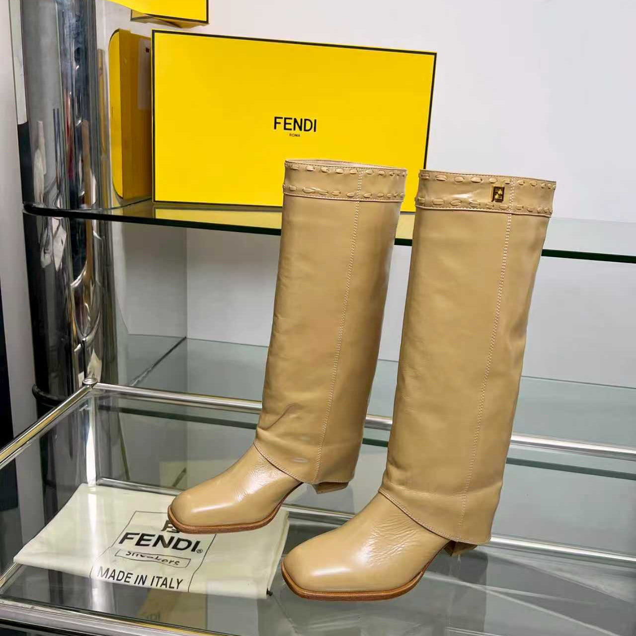 FENDI High boots  beige calfskin 521232