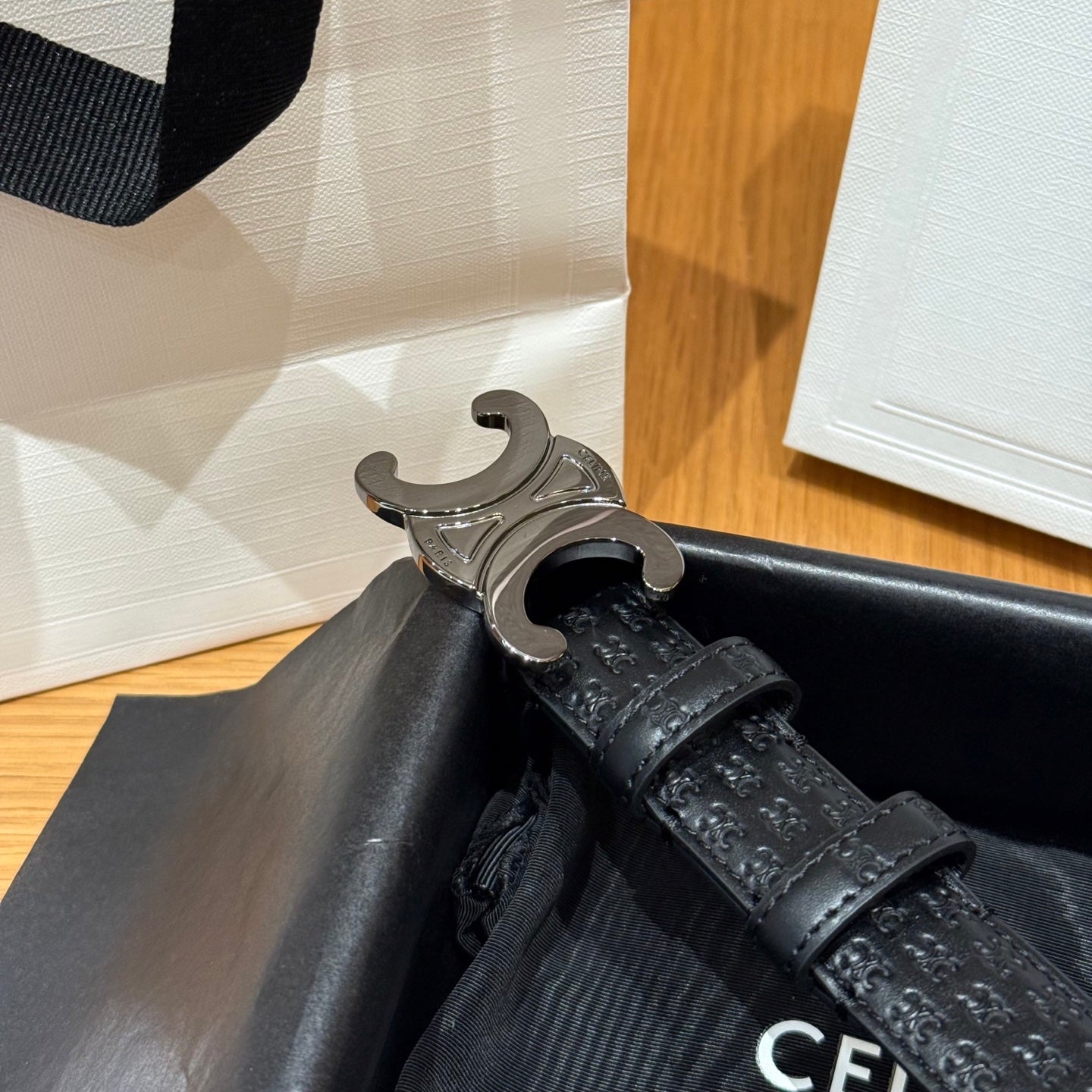 CL Gray 25mm Triomphe Enamel Monogram Black Calfskin 597409