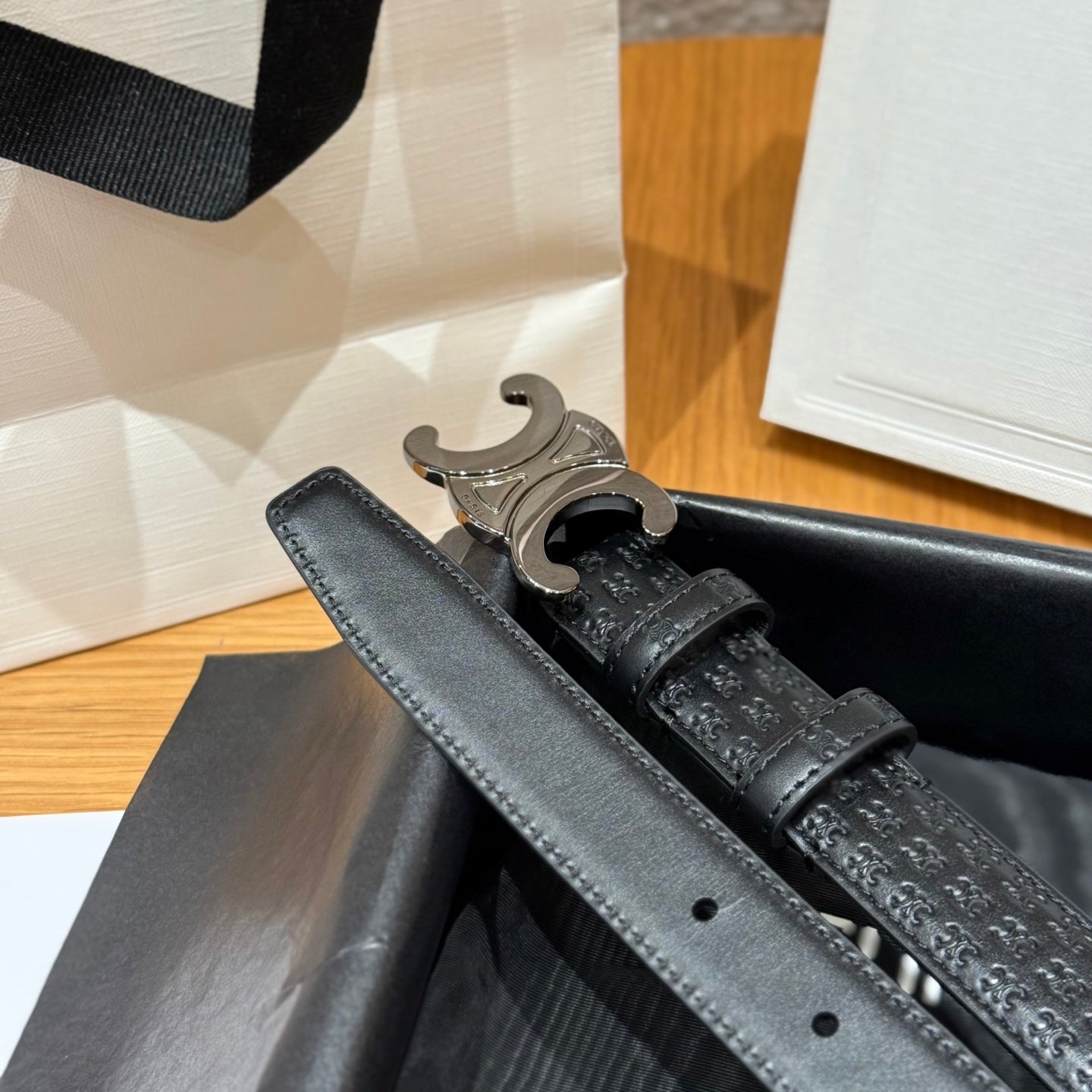 CL Gray 25mm Triomphe Enamel Monogram Black Calfskin 597409