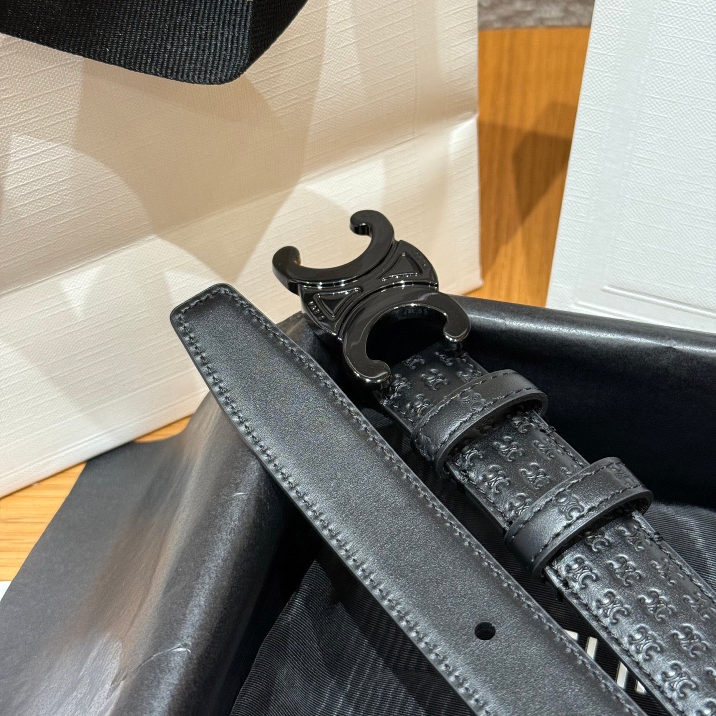 CL Gray 25mm Triomphe Enamel Monogram Black Calfskin 597409